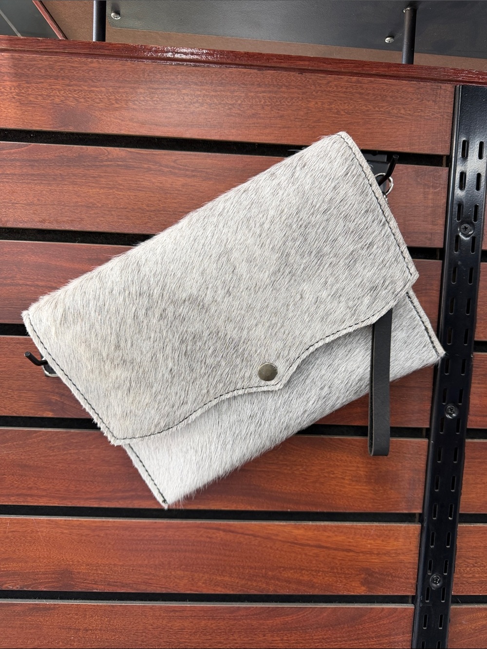 Gray Hair on Hide Clutch with Black Wristlet